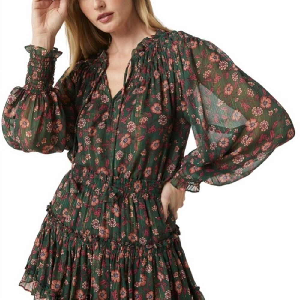 MISA Los Angeles Clio Top in Green Evergreen Bloom